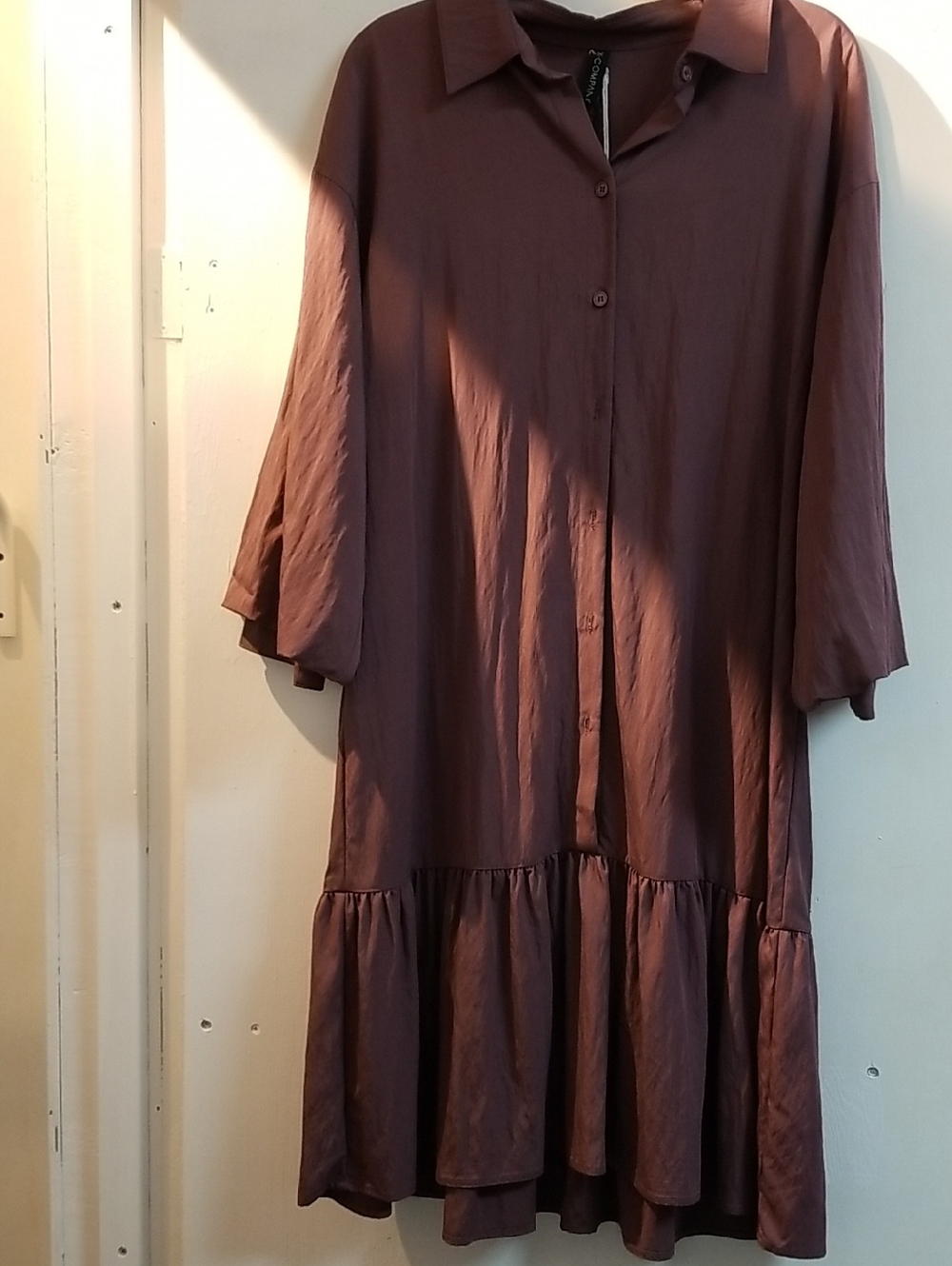 Relaxed Ruffle-Hem Shirt Dress - Mauve